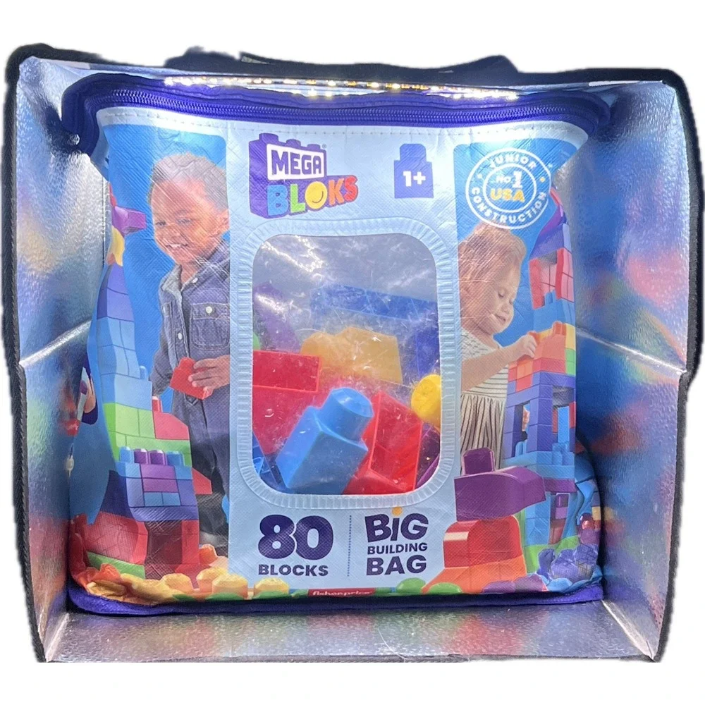Mega Bloks Big Building Bag 80 Piece Set Toddler Building Blocks Multi Color 1+